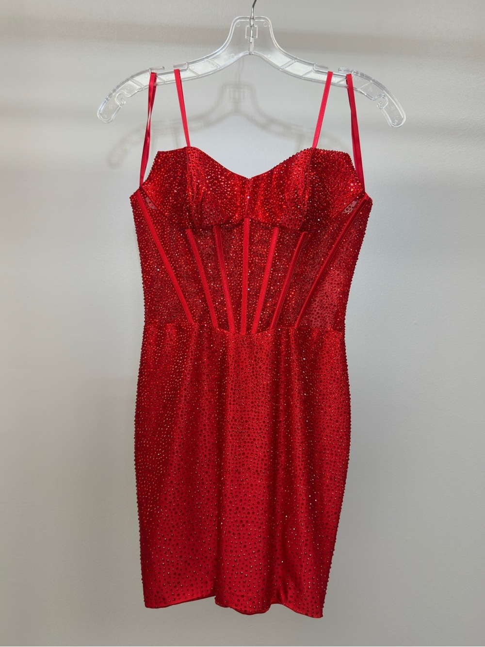 Red Embellished Sparkle Mini Dress